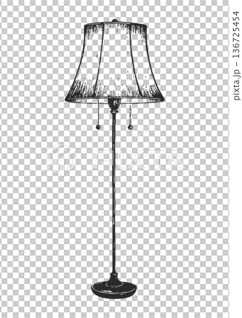 elegant floor lamp with classic design featuring adjustable pull chain mechanism and shaded lampshade fixture. 136725454
