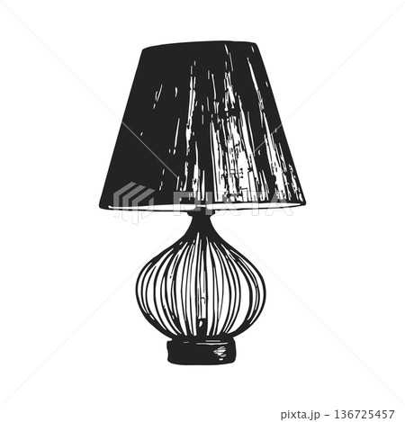 Elegant vintage table lamp with ornate base and pleated lampshade lighting fixture illustration 136725457