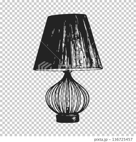 Elegant vintage table lamp with ornate base and pleated lampshade lighting fixture illustration 136725457