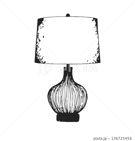 Classic black and white table lamp illustration with elegant shade and ornate details design 136725458