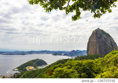 Sugarloaf mountain and sea nature panorama Rio de Janeiro Brazil. 136725538