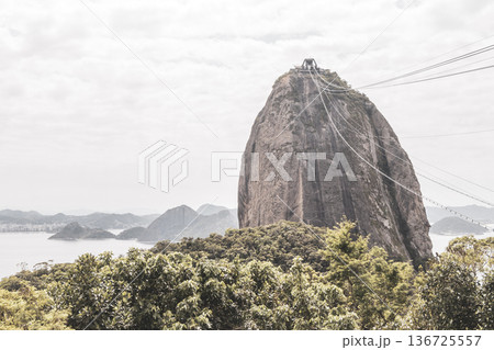 Sugarloaf mountain and Cable Car Panorama Rio de Janeiro Brazil. 136725557