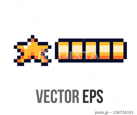 Pixel art star and battery icon, retro gaming graphic elements 136726101