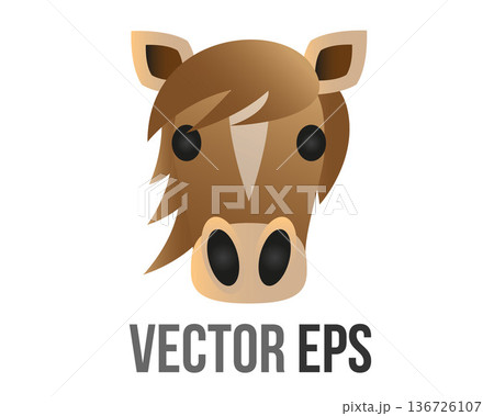 Cute cartoon horse head with a white blaze and friendly black eyes 136726107