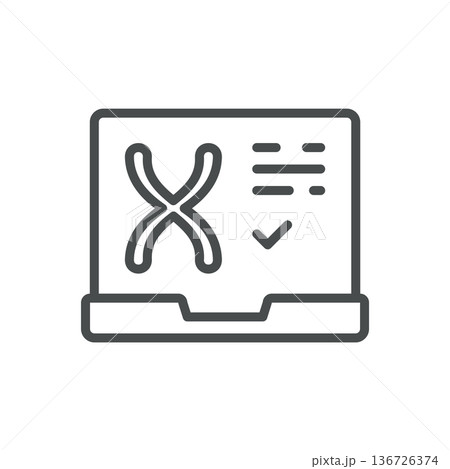 Gene Expression Icon, Outline Chromosome Report on Laptop, Genetic Test Results and Laboratory Analysis Symbol 136726374