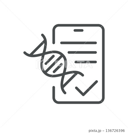 Online DNA Test Results Icon. Outline Isolated Pictogram of Genetic Report on Mobile Device with Verified Checkmark, Online DNA Test Results Icon. Outline Isolated Pictogram of Genetic Report on Mobile Device with Verified Checkmark, 136726396