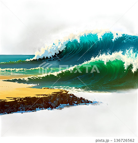 海、海の日、ビーチ、貝、貝殻、波、ヒトデ、砂浜、夏、観光・夏休み、足跡 136726562