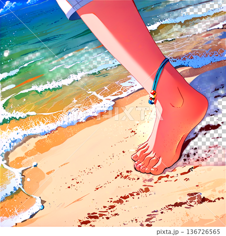 海、海の日、ビーチ、貝、貝殻、波、ヒトデ、砂浜、夏、観光・夏休み、足跡 136726565