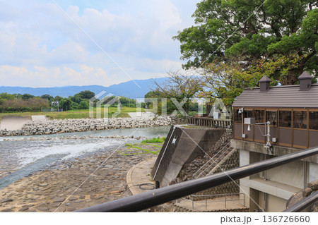 福岡県朝倉市の恵蘇八幡宮の向井にある山田堰と水神社 136726660