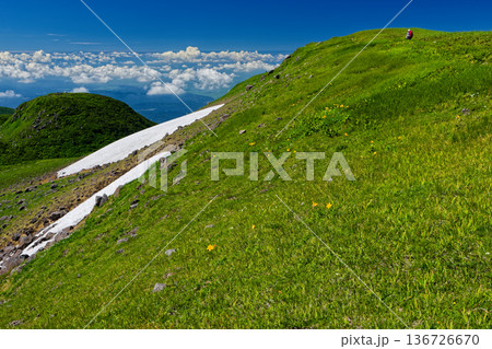 夏の鳥海山・御浜付近を行く登山者 136726670