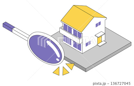 マイホームの査定や中古住宅調査の一戸建ての建物点検と住宅診断のアイソメトリックイラスト 136727045