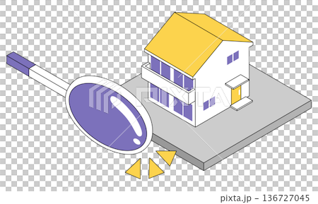 マイホームの査定や中古住宅調査の一戸建ての建物点検と住宅診断のアイソメトリックイラスト 136727045