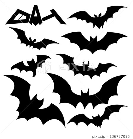 Bat Silhouette. Bat Silhouette Illustration. Bat Icon. Halloween Bat Icon. Halloween Icon. Bat Silhouette Isolated on White Background. Vector illustration. Elements for design. Flat design. Bat Silhouette. Bat Silhouette Illustration. Bat Icon. Halloween Bat Icon. Halloween Icon. Bat Silhouette Isolated on White Background. Vector illustration. Elements for design. Flat design. 136727056