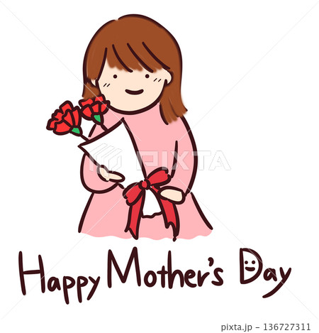 母の日にカーネーションの花束を渡す女の子 136727311