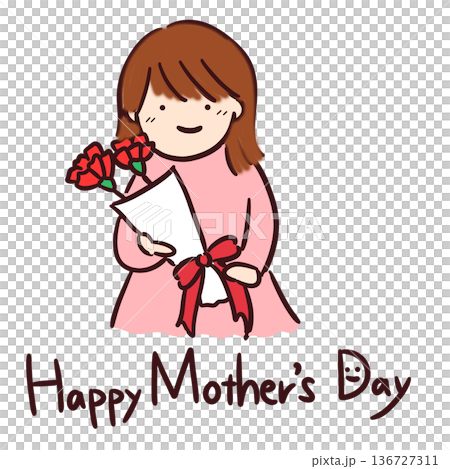 母の日にカーネーションの花束を渡す女の子 136727311