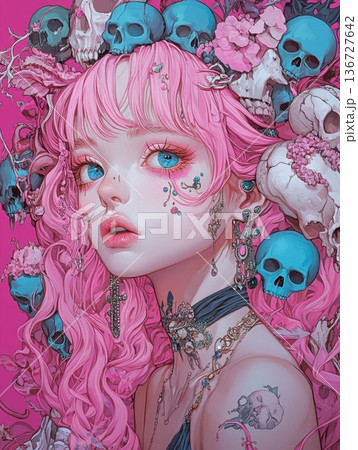 girl with pink hair 136727642