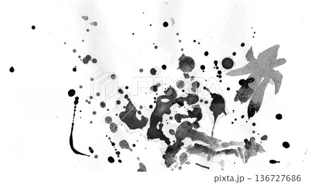 This image showcases an abstract black ink splatter on a white background, perfect for artistic projects, graphic design, and as a creative element in various applications. 136727686