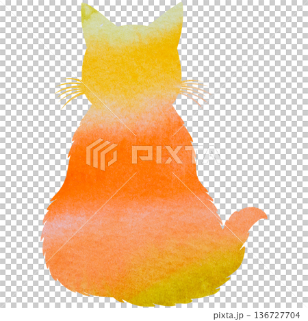 綺麗な水彩模様のネコの後ろ姿のシルエットのアイコンのイメージのイラスト 136727704