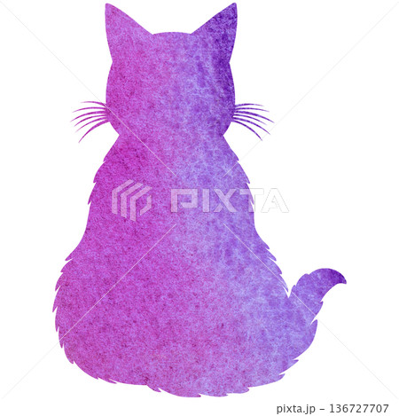 綺麗な水彩模様のネコの後ろ姿のシルエットのアイコンのイメージのイラスト 136727707