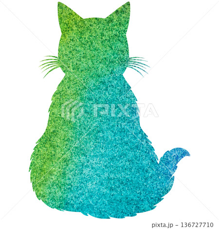 綺麗な水彩模様のネコの後ろ姿のシルエットのアイコンのイメージのイラスト 136727710