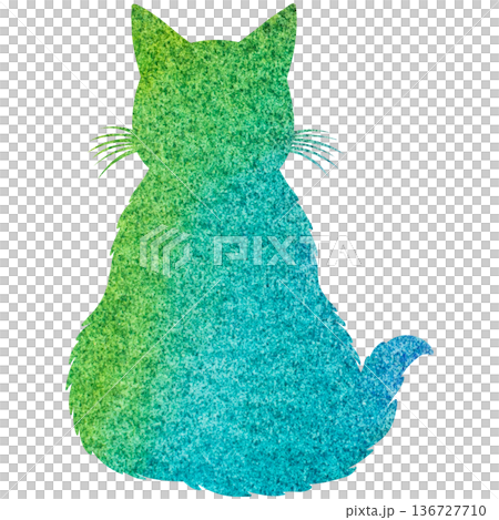 綺麗な水彩模様のネコの後ろ姿のシルエットのアイコンのイメージのイラスト 136727710