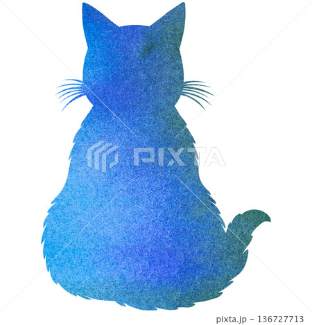 綺麗な水彩模様のネコの後ろ姿のシルエットのアイコンのイメージのイラスト 136727713