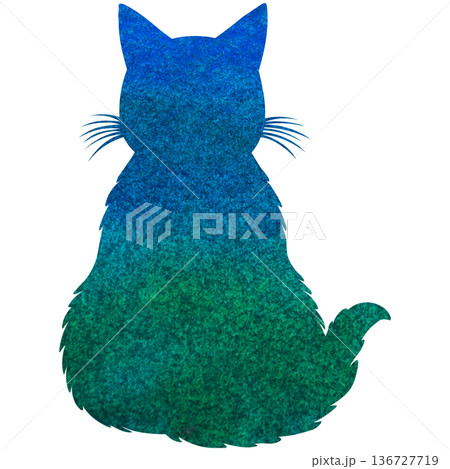 綺麗な水彩模様のネコの後ろ姿のシルエットのアイコンのイメージのイラスト 136727719