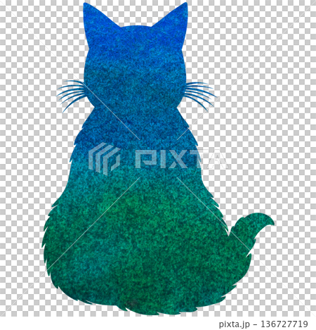 綺麗な水彩模様のネコの後ろ姿のシルエットのアイコンのイメージのイラスト 136727719