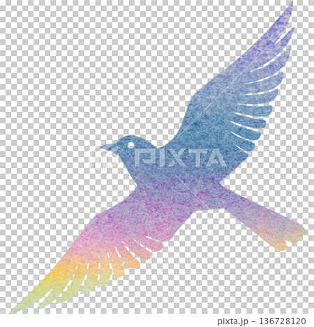 綺麗な水彩模様の鳥のアイコンのイメージのイラスト 136728120