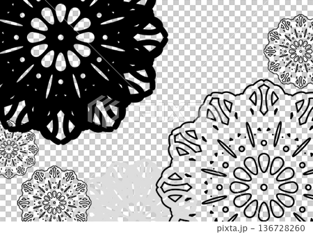 モノトーンのレース編み背景・繊細なドイリー模様の装飾テクスチャ・アンティーク風のレース装飾 136728260
