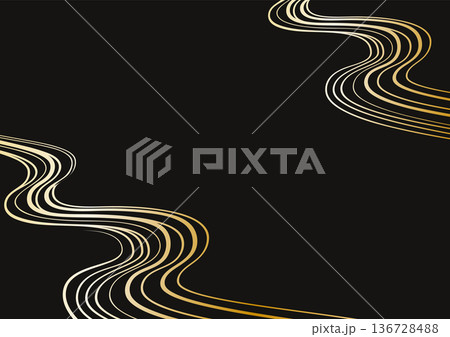 和風の水流と川をイメージした抽象曲線ライン背景デザイン 黒とゴールド 和風の水流と川をイメージした抽象曲線ライン背景デザイン 黒とゴールド 136728488
