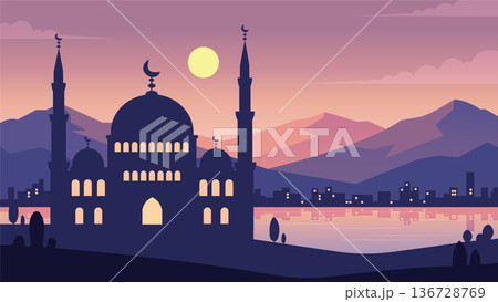Full Moon Rising Behind Royal Mosque Full Moon Rising Behind Royal Mosque 136728769