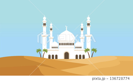 Minimal Desert Mosque Beneath Clear Sky 136728774