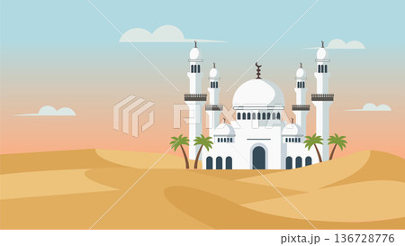Pastel Sand Mosque In Quiet Dawn Pastel Sand Mosque In Quiet Dawn 136728776