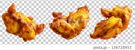 Set of Deep-fried banana fritters, isolated on white transparent background. Concept of Papua New Guinea cuisine 136728953