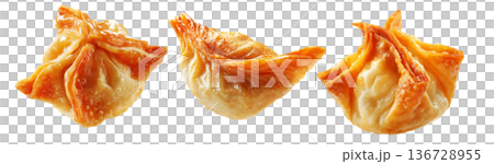 Set of Australia dim sum deep fried dumpling topped with sesame, isolated isolated on white transparent background 136728955