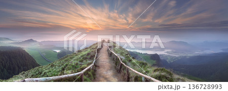 Mountain landscape Ponta Delgada island, Azores Portugal 136728993