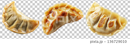 Steamed dumpling mandu with glossy surface and pleated edge isolated on white transparent background Steamed dumpling mandu with glossy surface and pleated edge isolated on white transparent background 136729010