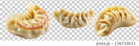 Pan-fried or steamed dumplings Jiaoz with golden crispy bottoms, isolated on white background, concept of Asian cuisine Pan-fried or steamed dumplings Jiaoz with golden crispy bottoms, isolated on white background, concept of Asian cuisine 136729015