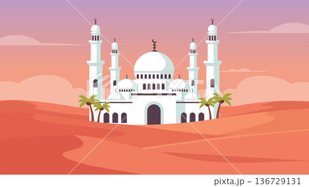 White Desert Mosque Under Soft Sunrise White Desert Mosque Under Soft Sunrise 136729131