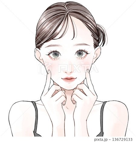 頬に指をあてている女性 頬に指をあてている女性 136729133