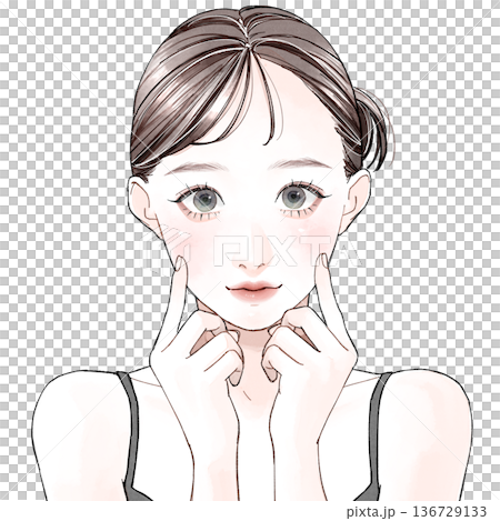 女人用手指輕撫臉頰 136729133