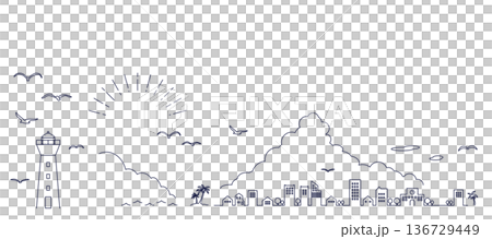 夏季海濱小鎮景觀邊框插圖背景插圖城市景觀 136729449