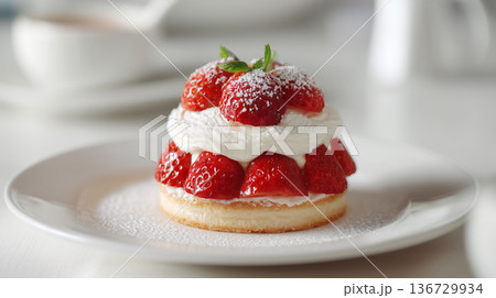 たっぷりの苺と生クリームを贅沢に使ったショートケーキ 136729934