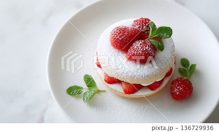 たっぷりの苺と生クリームを贅沢に使ったショートケーキ 136729936