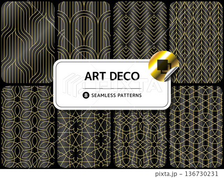 柄違いのシームレスパターンのセット アールデコ 柄違いのシームレスパターンのセット アールデコ 136730231