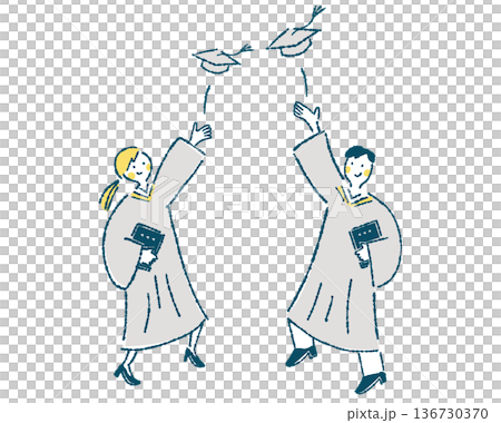 身著學位服的男女拋擲學士帽的插圖 136730370