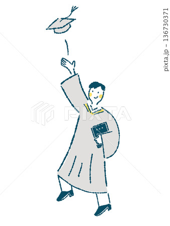 アカデミックガウンを着て角帽を投げる男性のイラスト 136730371
