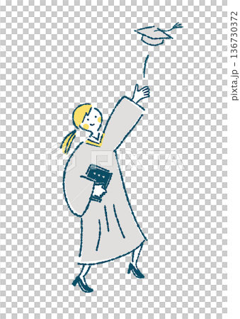 アカデミックガウンを着て角帽を投げる女性のイラスト 136730372