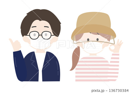 花粉症対策を万全にしている日本人男女 136730384